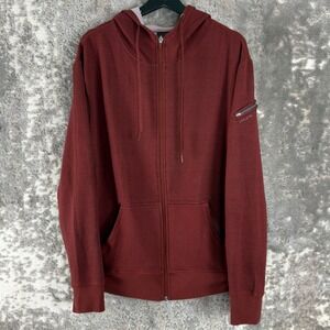 HYLETE Size XL Minimalist Stretch Full Zip Drawstring Hooded Jacket Burgundy